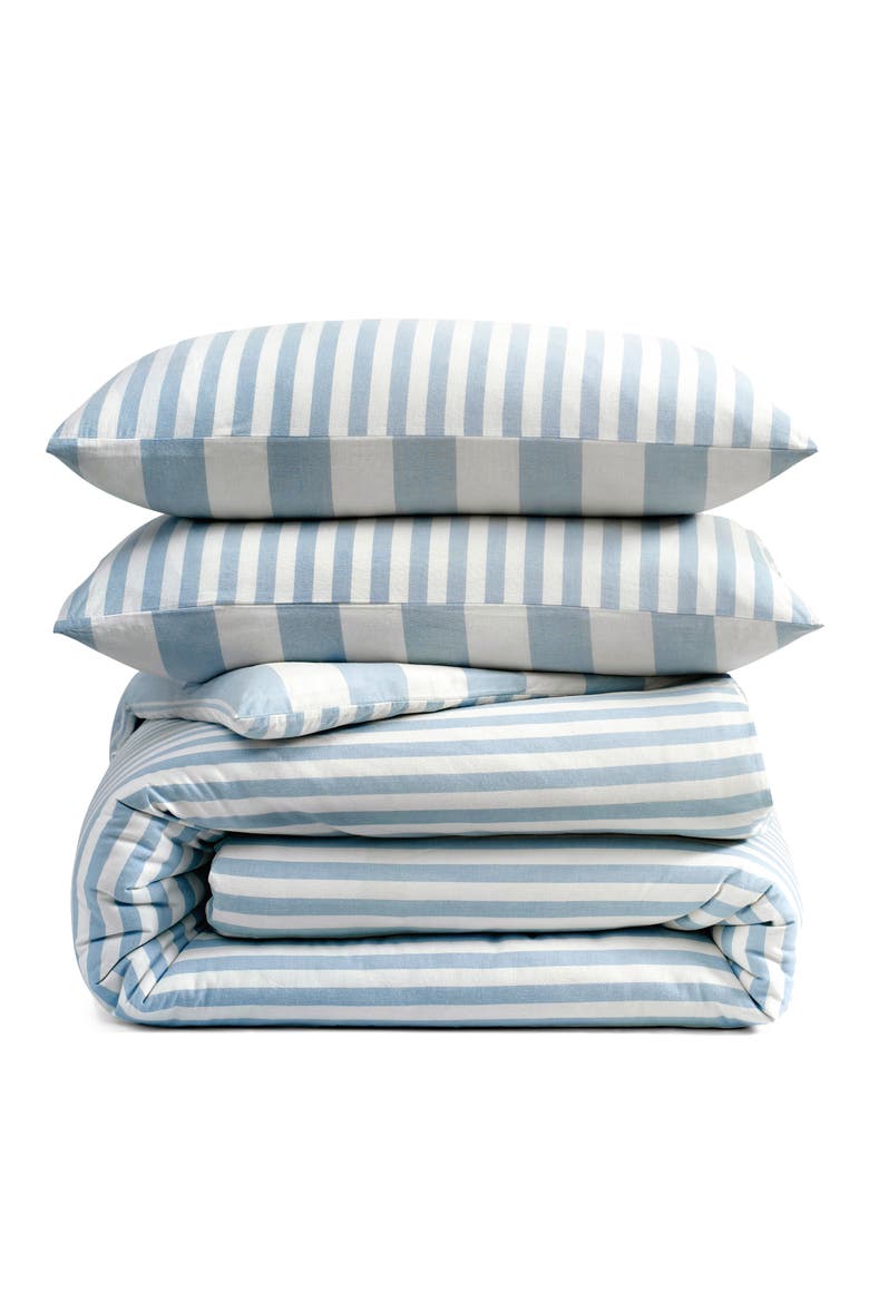 Reversible Vintage Stripe Washed Cotton Duvet Cover & Sham Set, Main, color, BLUE