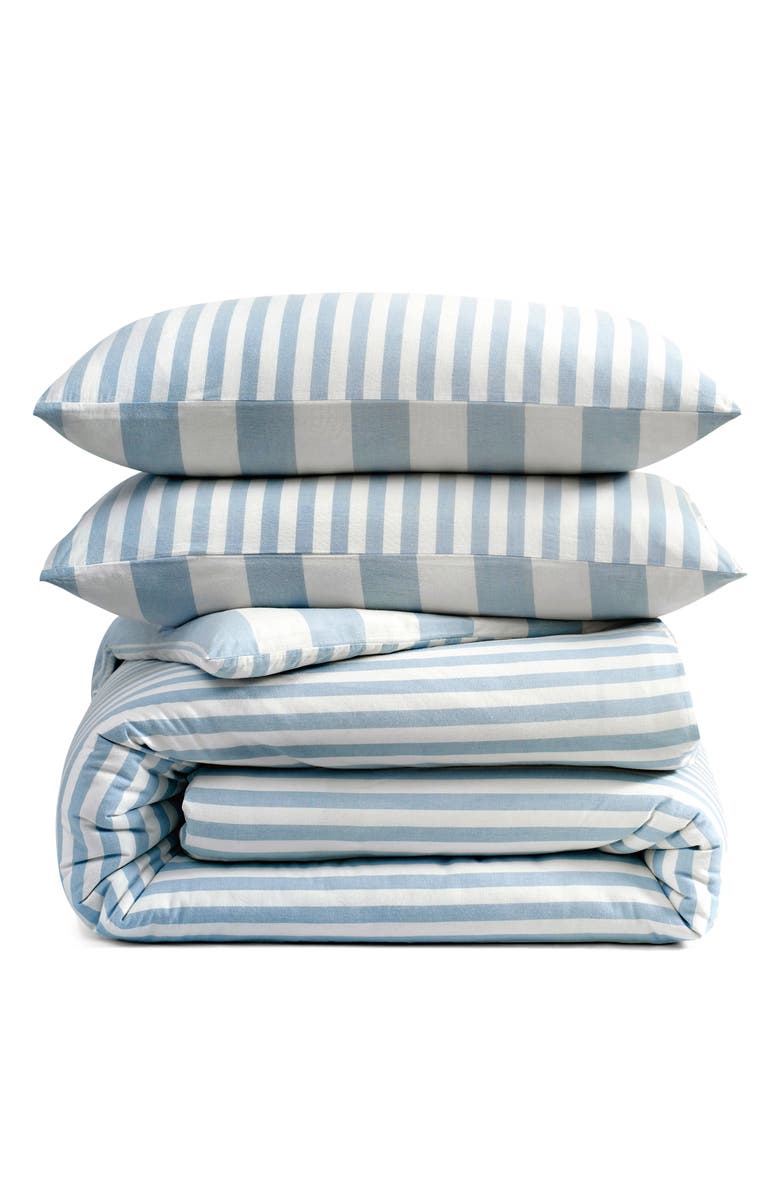 DKNY Reversible Vintage Stripe Washed Cotton Duvet Cover & Sham Set, Main, color, Blue