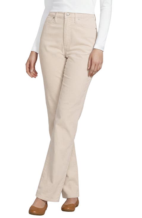 Fine Wale Embroidery Corduroy High Rise Straight Leg Pants