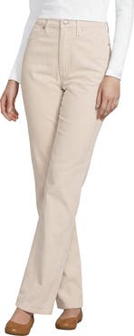 Lands' End Fine Wale Embroidery Corduroy High Rise Straight Leg Pants
