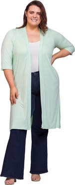 24seven Comfort Apparel Open Front Knee Length Duster Cardigan