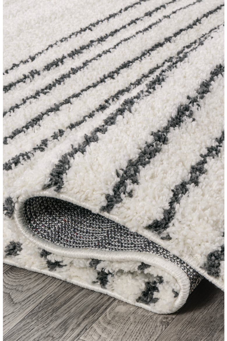 Petra Abstract Stripe Geometric Shag Area Rug, Alternate, color, White/Gray