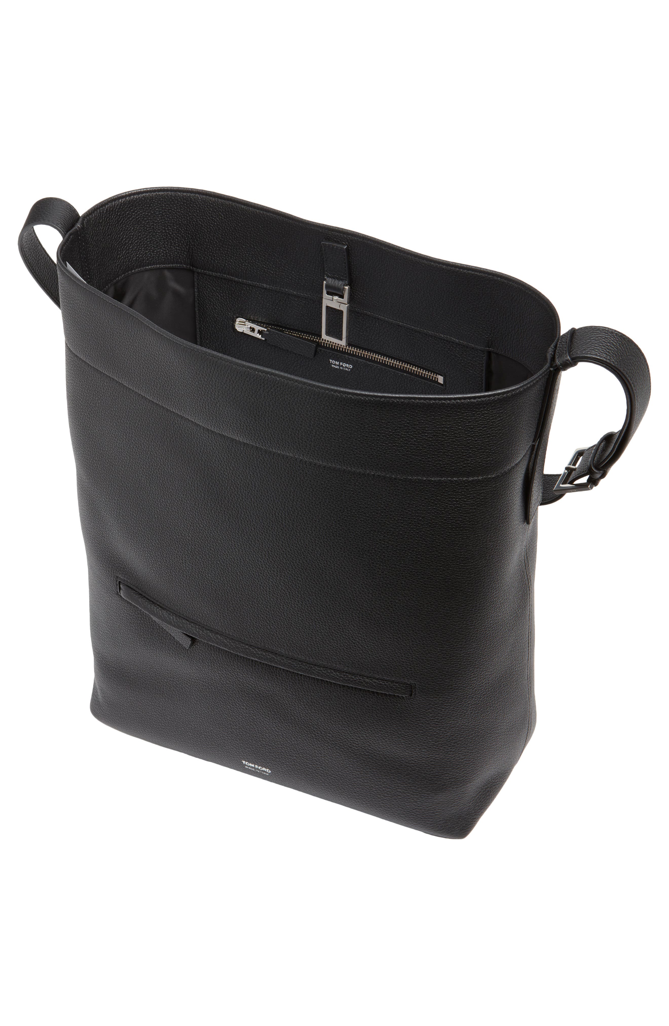 Soft Line Leather Bucket Bag, Alternate, color, NAA BLACK