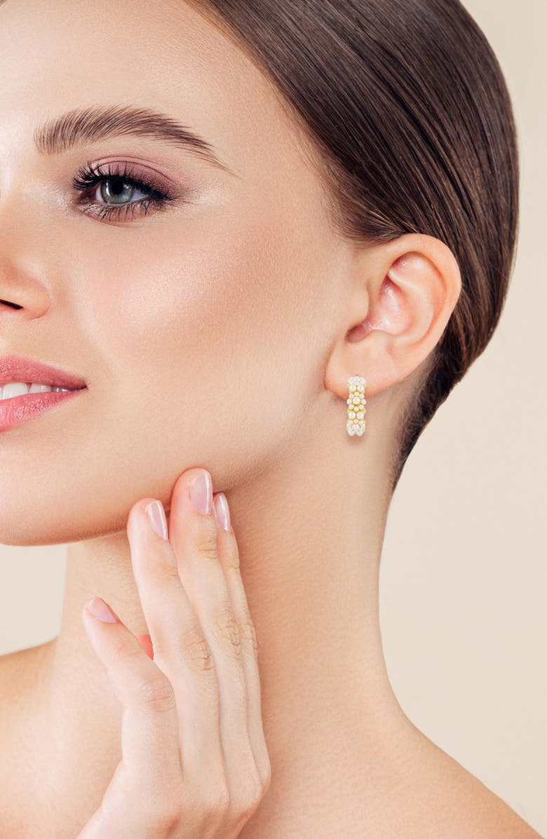 GLAZE JEWELRY Faux Pearl Hoop Earrings, Alternate, color, Gold