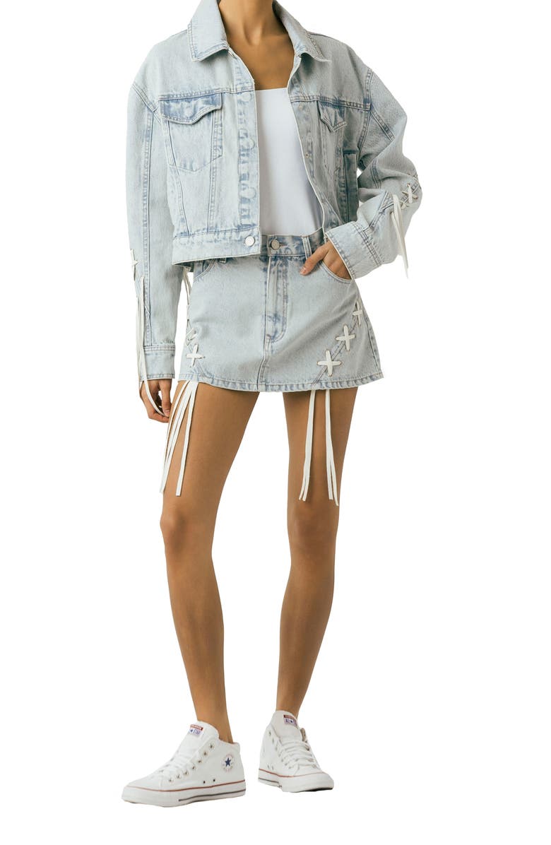 BLANKNYC Lace-Up Denim Micro Miniskirt, Alternate, color, Tie Breaker