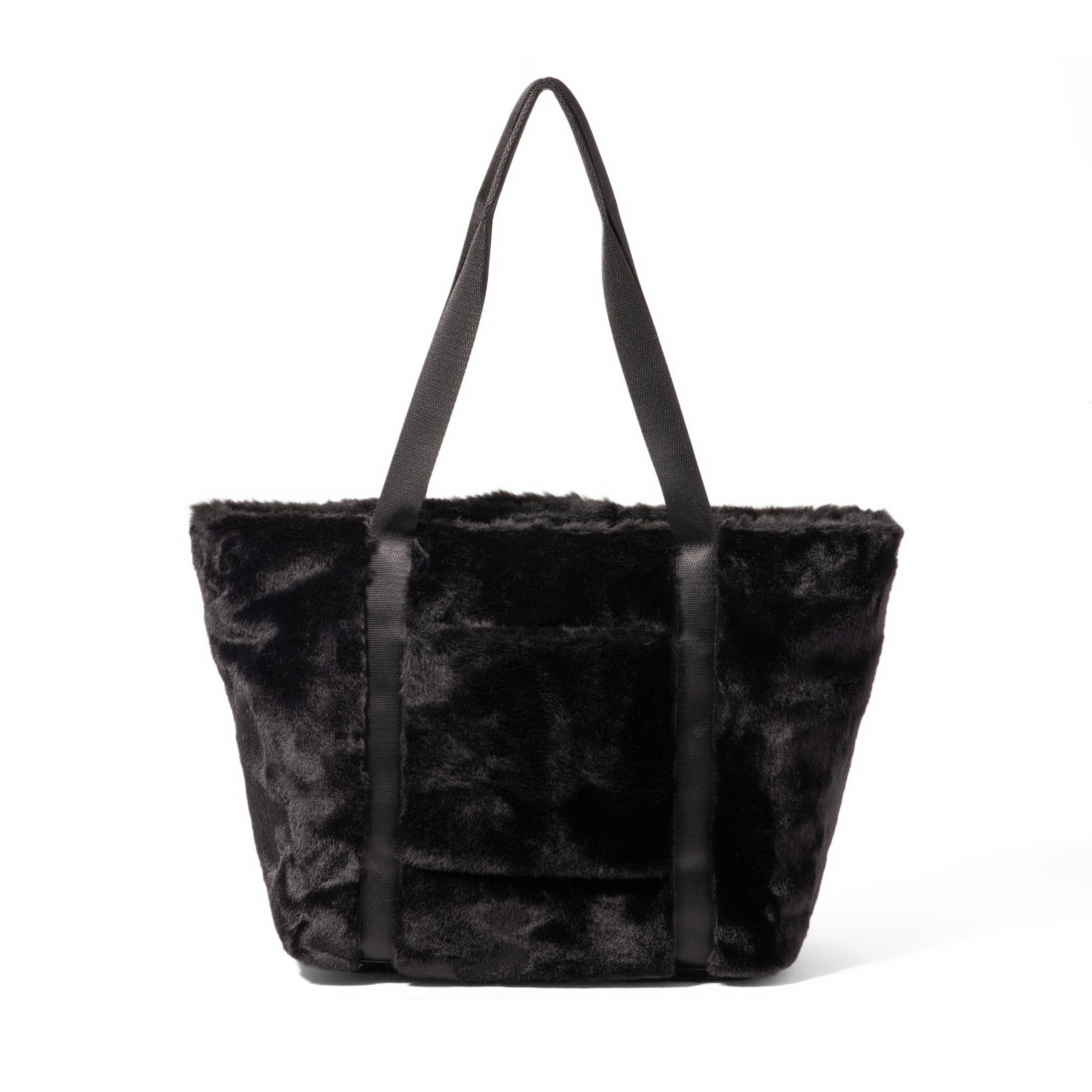 BAGGALLINI Modern Via Tote Bag, Alternate, color, Black Faux Fur
