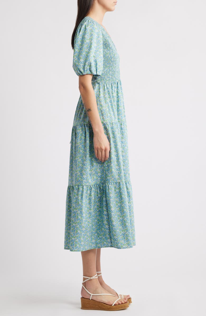 MELLODAY Floral Smocked Puff Sleeve Tiered Maxi Dress, Alternate, color,