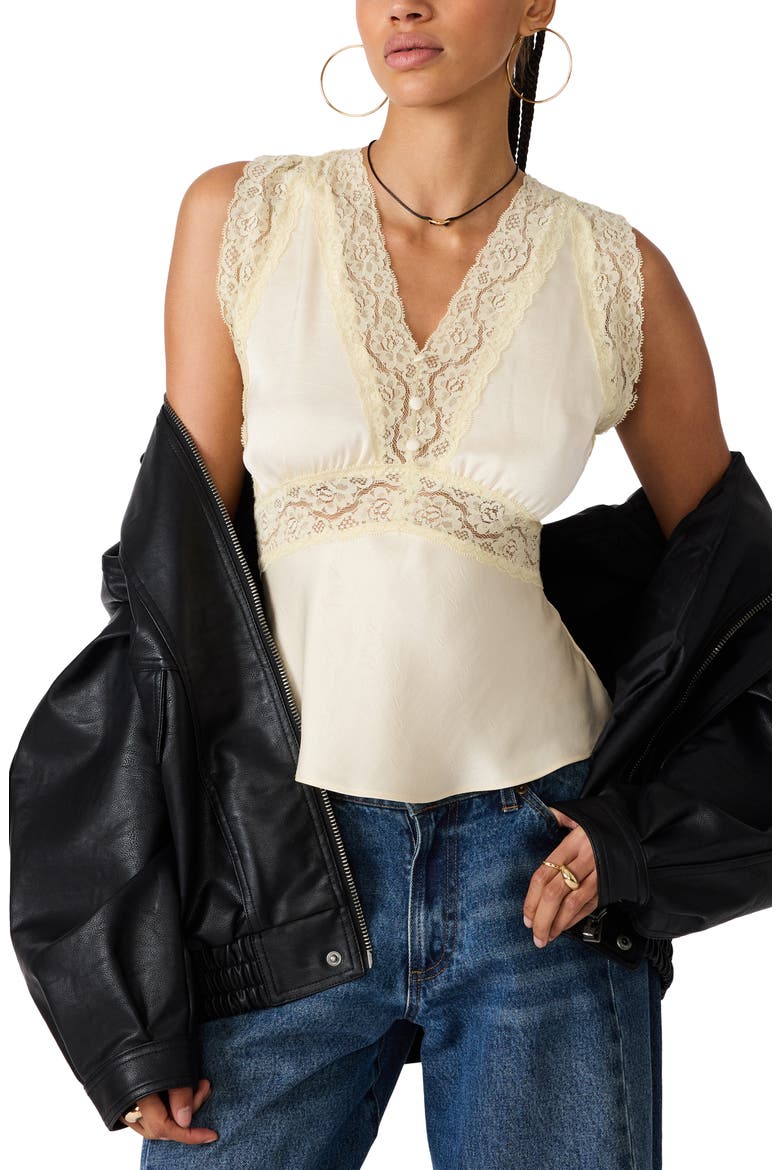 Elinor Lace Accent Top, Main, color, CREAM