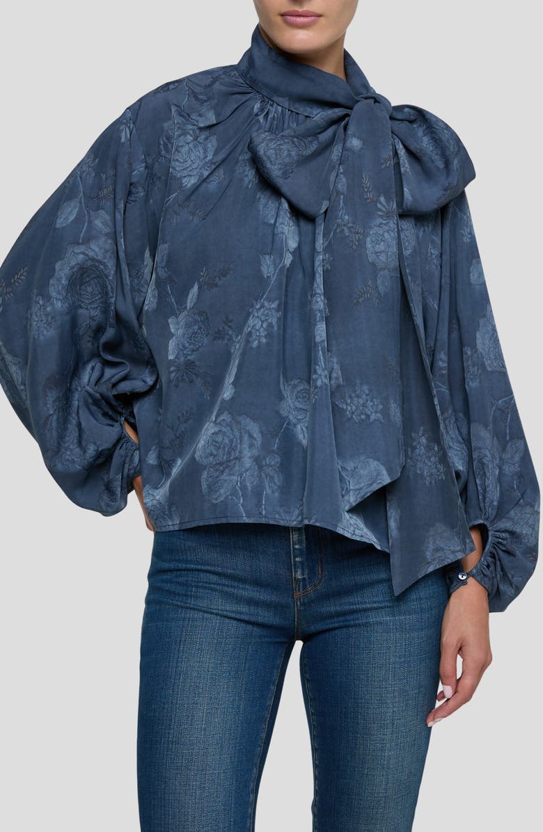 L'AGENCE Rhett Floral Print Blouson Sleeve Shirt, Main, color, Vintage Indigo Floral