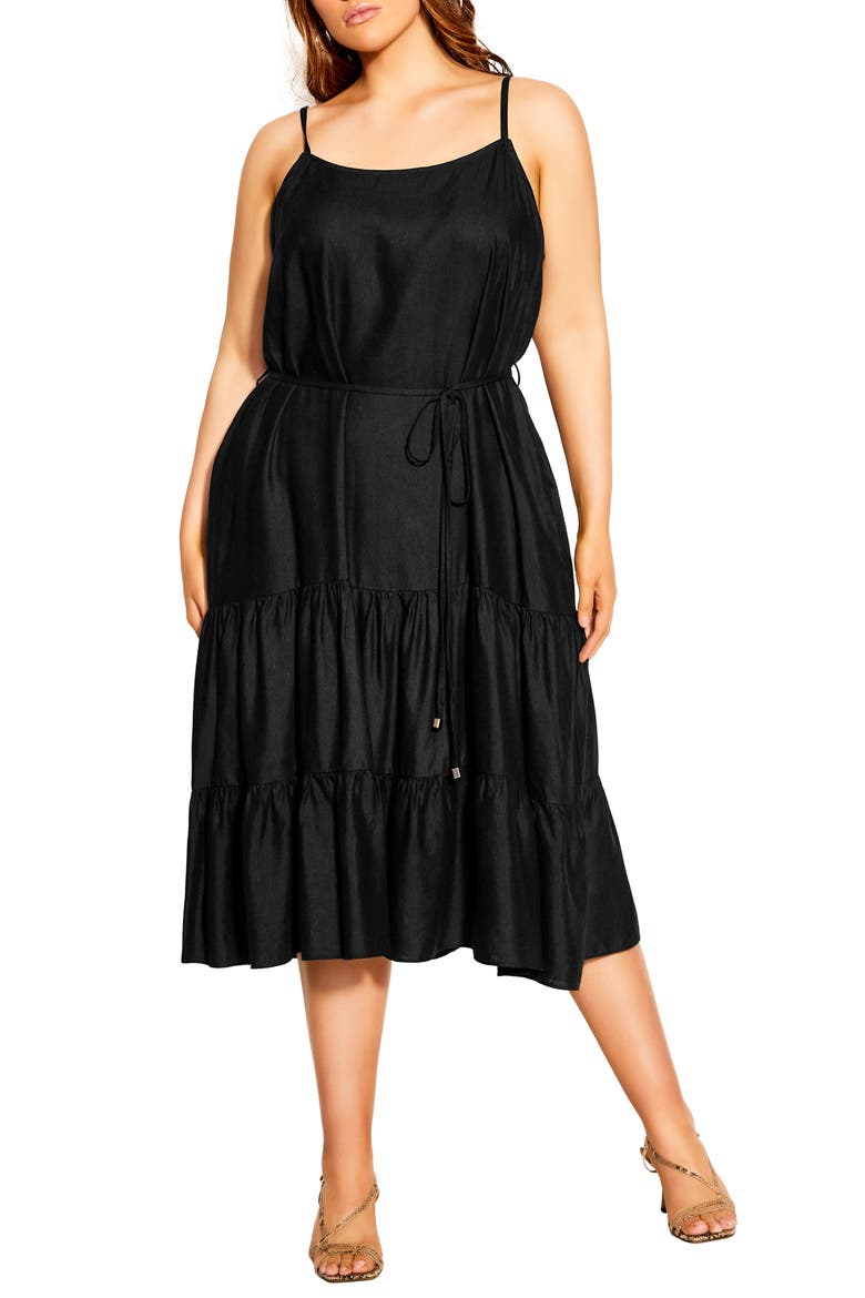 Sleeveless Linen Blend Dress, Main, color, BLACK