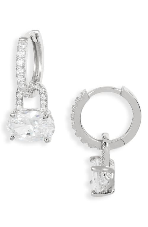 Shop Nordstrom Oval Cubic Zirconia Drop Huggie Hoop Earrings In Platinum Plated