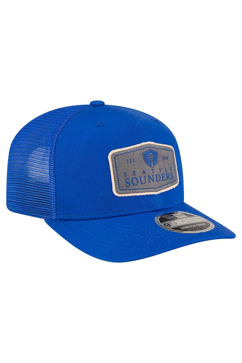Men's New Era  Blue Seattle Sounders FC Labeled 9SEVENTY Trucker Stretch-Snap Adjustable Hat, Alternate, color, Blue
