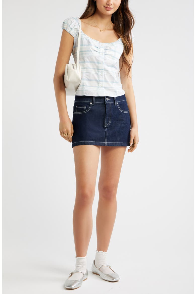 Ruffle Trim Cap Sleeve Cotton Top, Alternate, color, IVORY- BLUE MAGDA PLAID