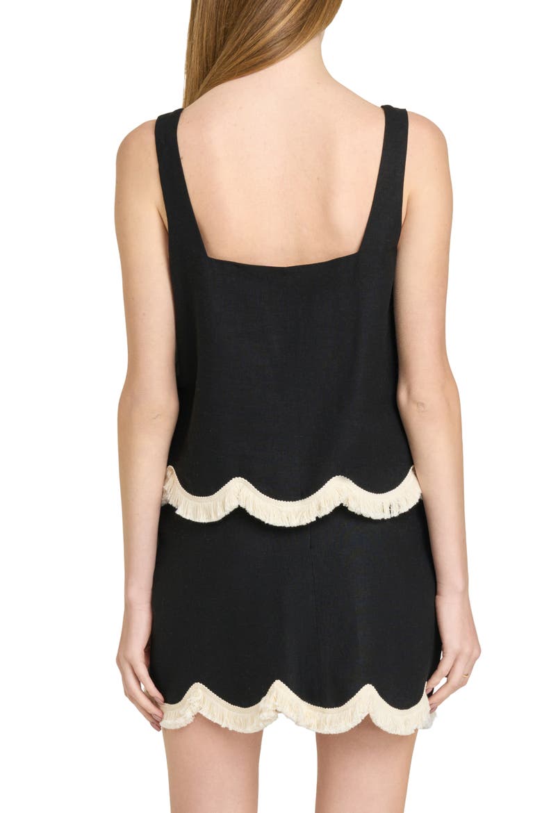 Encore Fringe Trim Linen Blend Top, Alternate, color, BLACK