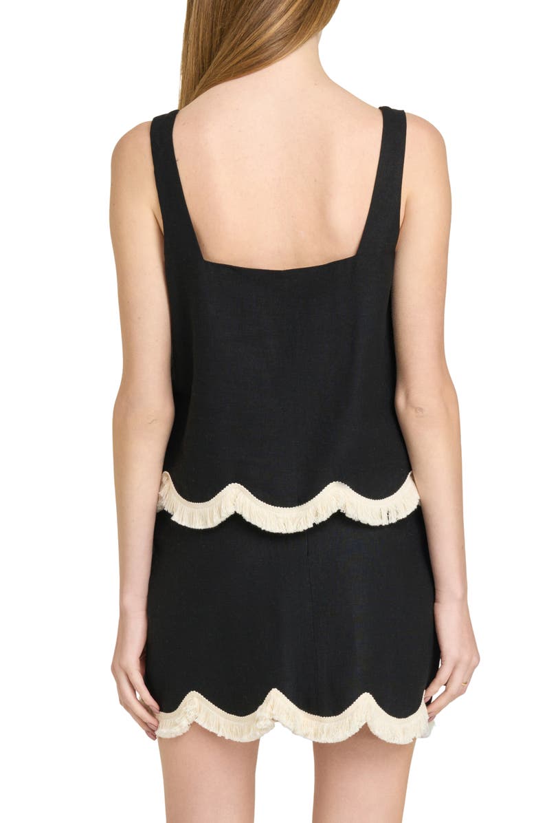 WAYF Encore Fringe Trim Linen Blend Top, Alternate, color, Black
