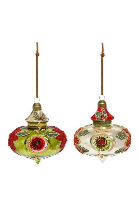 Fancy Poinsettia Ornament, Set of 6