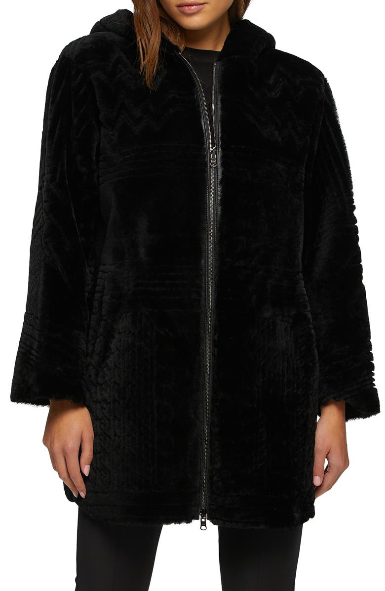 GORSKI Reversible Genuine Shearling Parka With Pattern, Main, color, Black