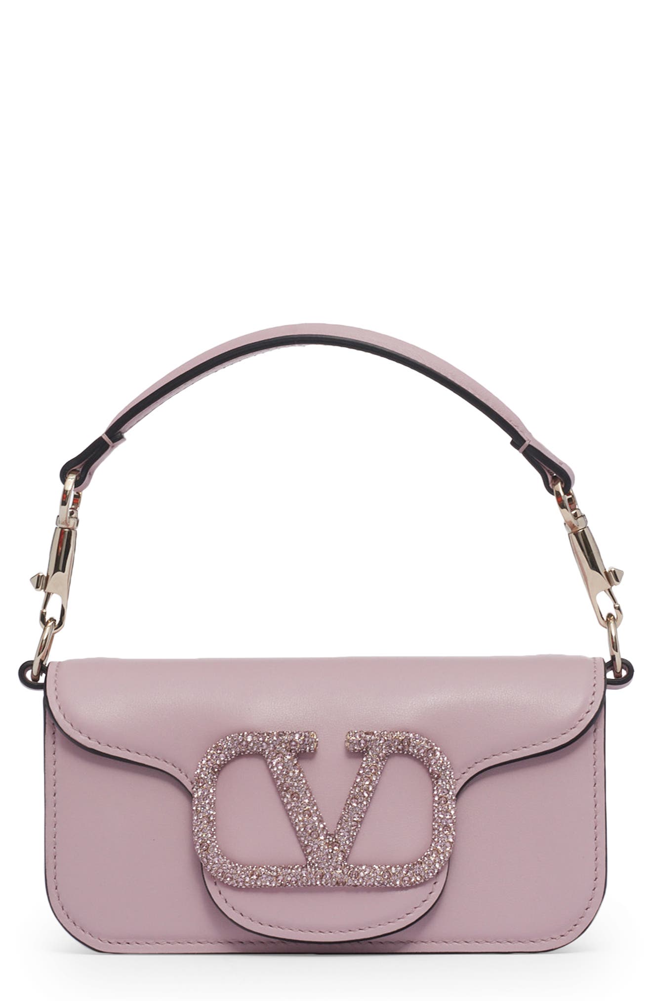Valentino Garavani Small Locò Crystal Logo Leather Shoulder Bag, Main, color, 