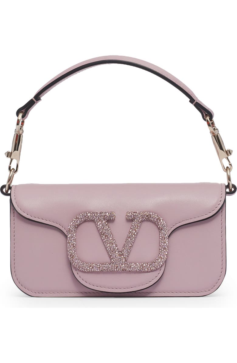 Valentino Garavani Small Locò Crystal Logo Leather Shoulder Bag, Main, color,