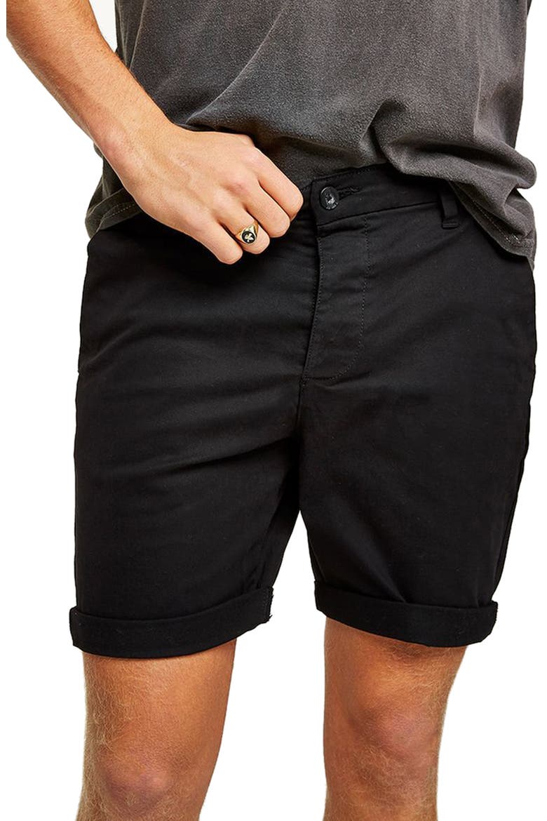 Skinny Fit Chino Shorts, Alternate, color, BLACK