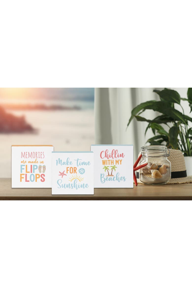"Memories Are Mae In Flip Flops" Single Shelf Sitter Block 4.75", Alternate, color, White