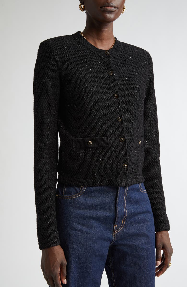 ST. JOHN Microsequin Cotton Blend Cardigan, Alternate, color,