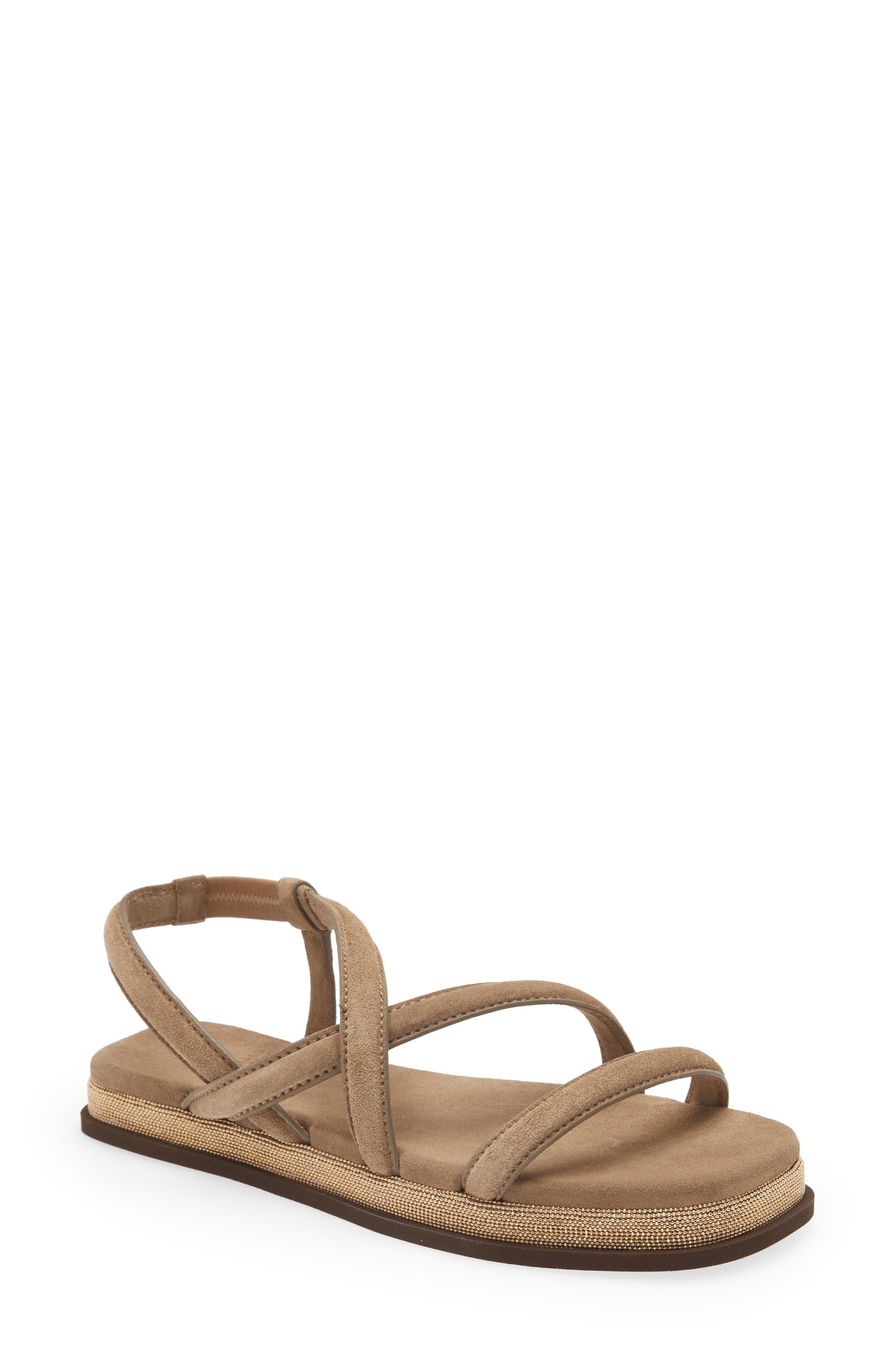 Brunello Cucinelli Suede & Monili Strappy Sandal, Main, color, 
