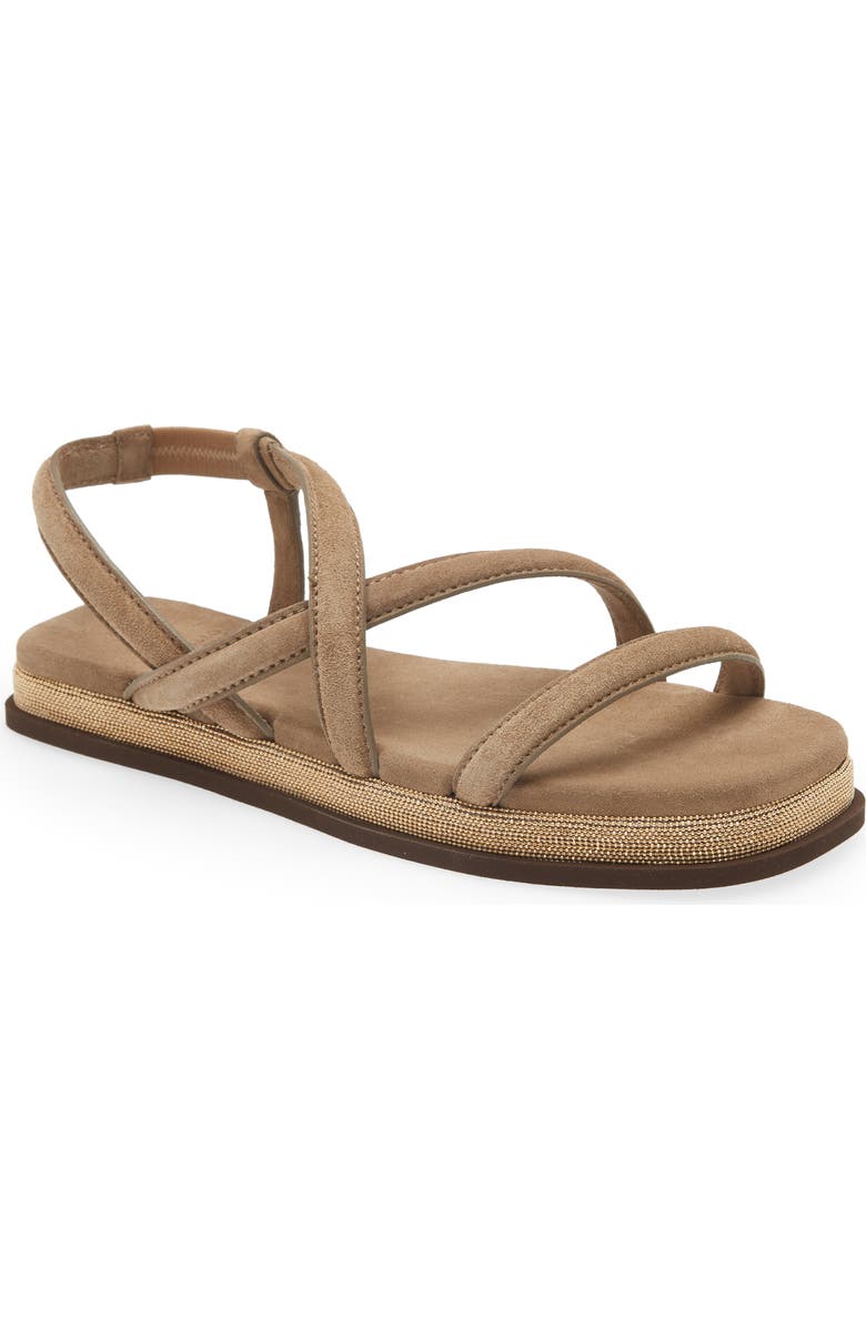 Brunello Cucinelli Suede & Monili Strappy Sandal, Main, color,