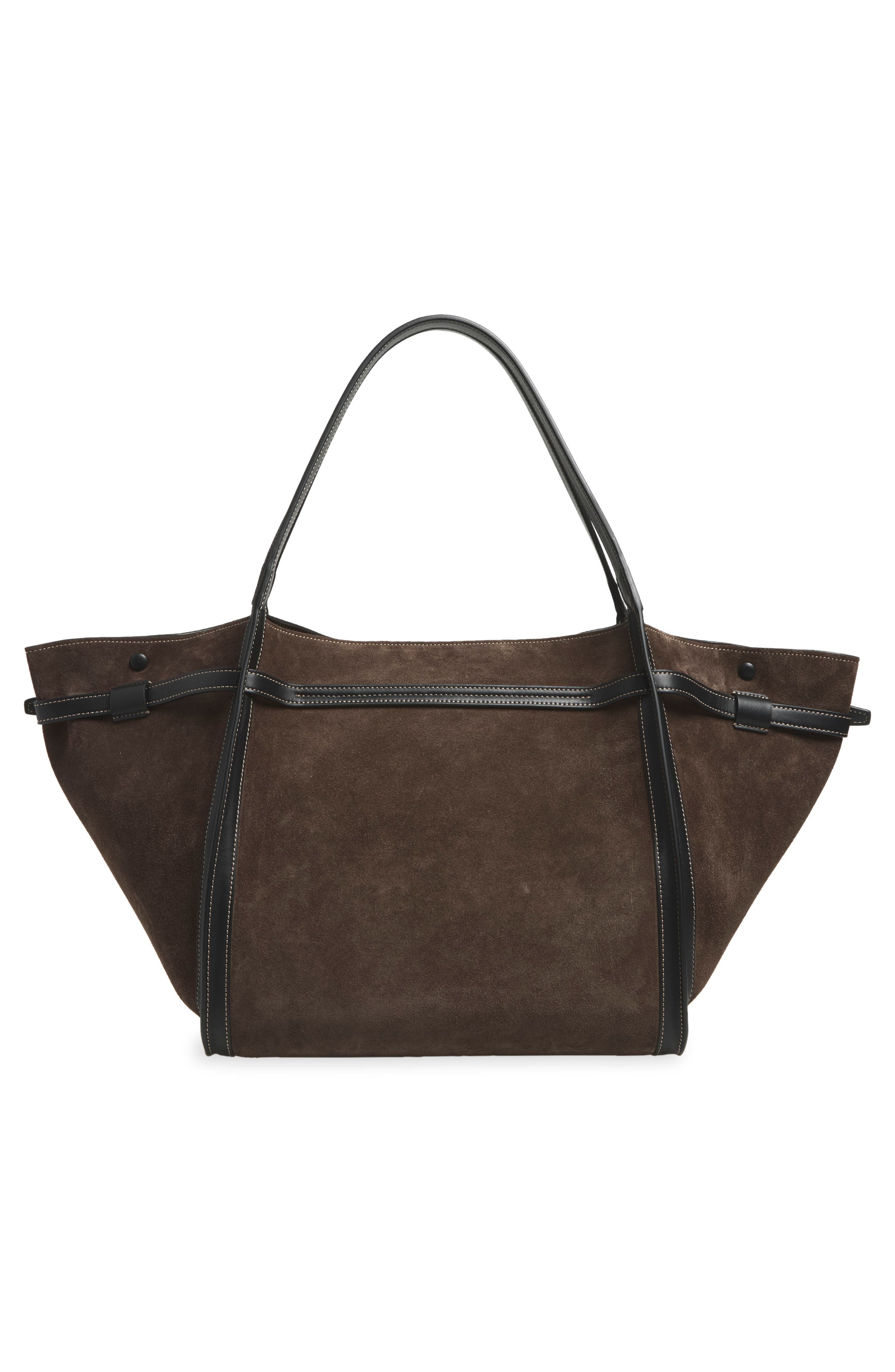 Medium T Signature Suede Shopping Bag, Alternate, color, PALISSANDRO/ NERO