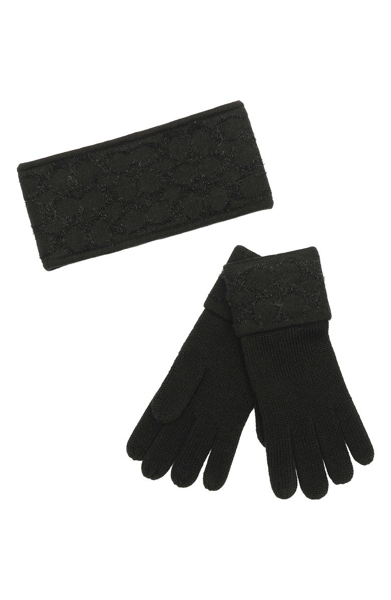 COACH Signature C Metallic Headband 
Gloves Set, Alternate, color, Black