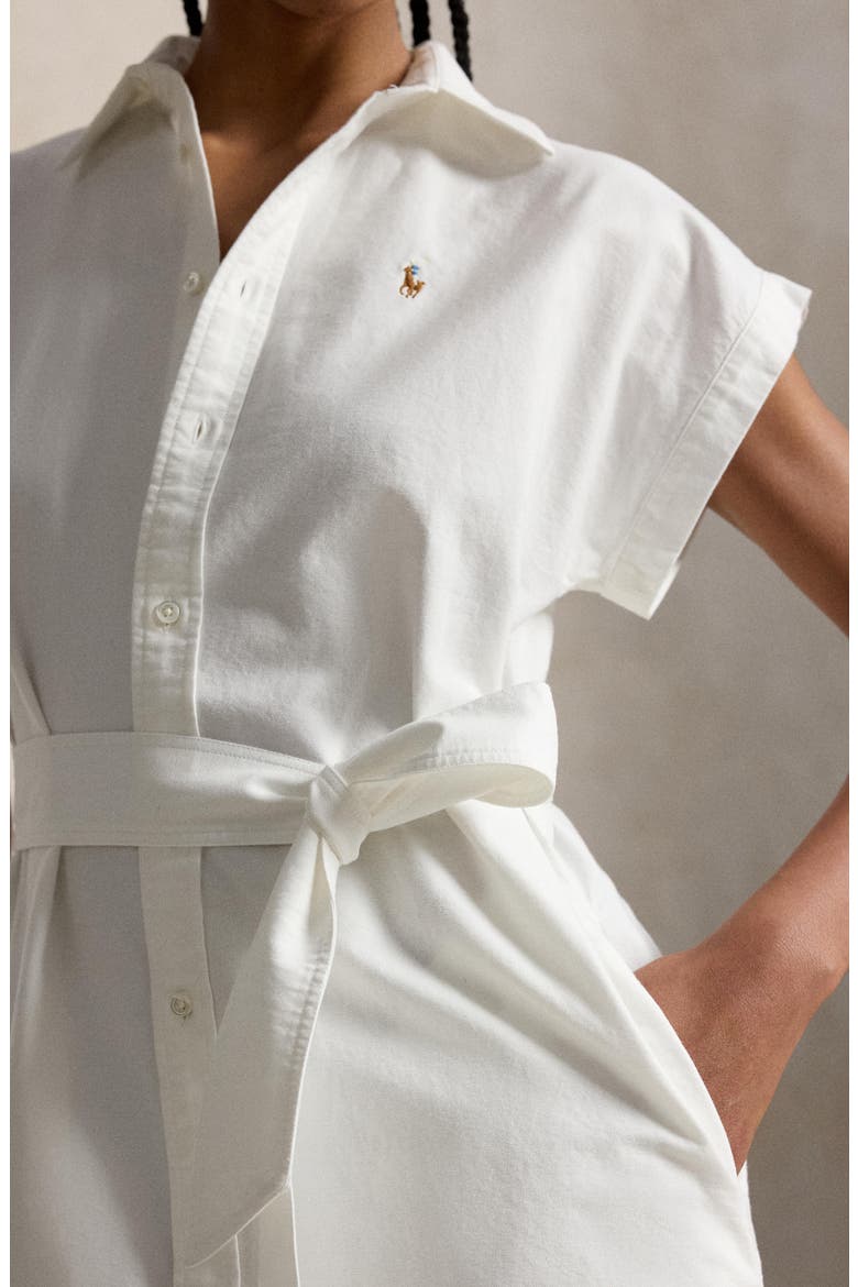 Belted Cotton Midi Oxford Shirtdress, Alternate, color, BSR WHITE