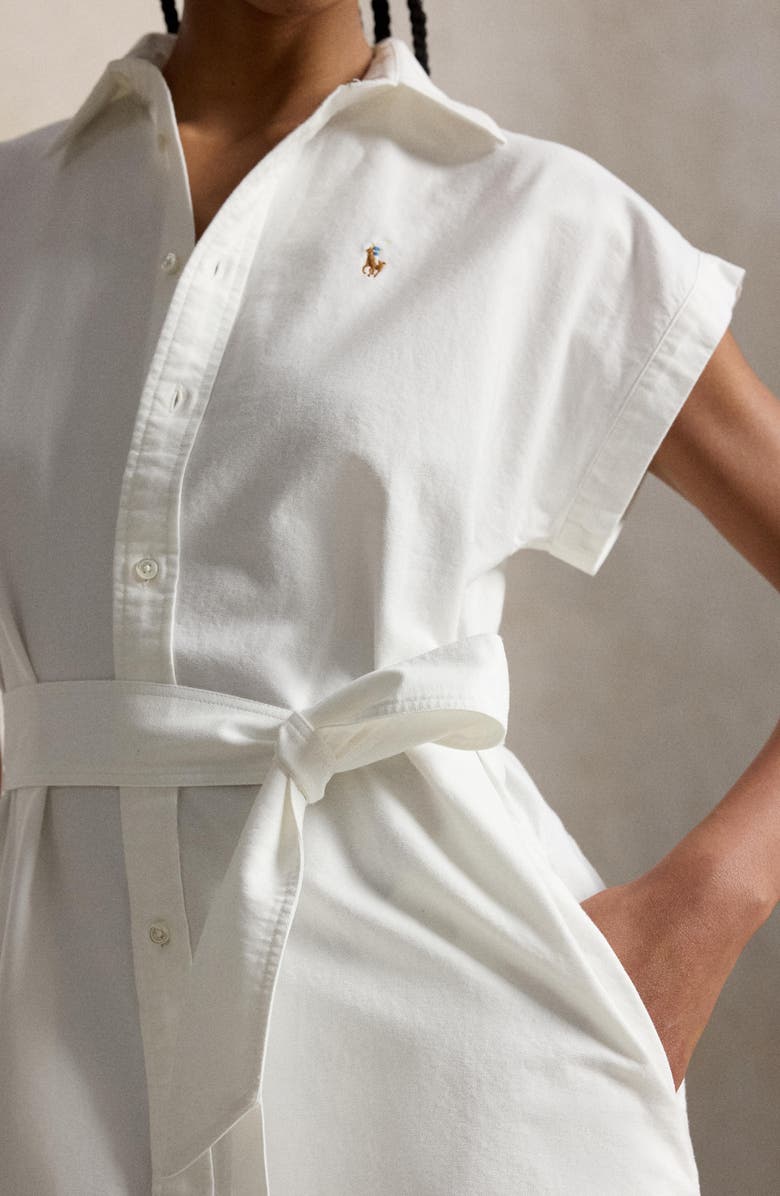 Polo Ralph Lauren Belted Cotton Midi Oxford Shirtdress, Alternate, color, Bsr White