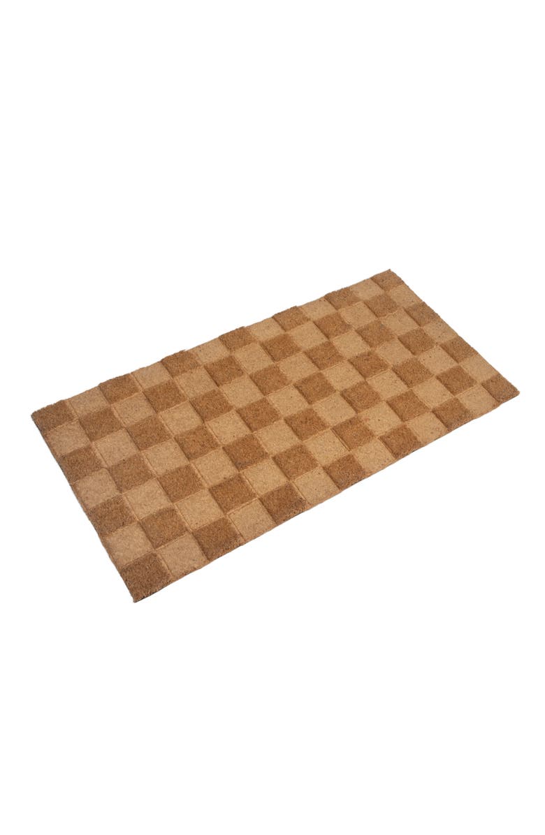 Storied Home Engraved Coir Doormat with Checkerboard Print and PVC Back, Natural, Main, color, Natural
