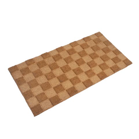 Engraved Coir Doormat with Checkerboard Print and PVC Back, Natural