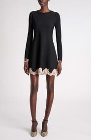 Valentino Garavani Lace Trim Long Sleeve Sweater Dress