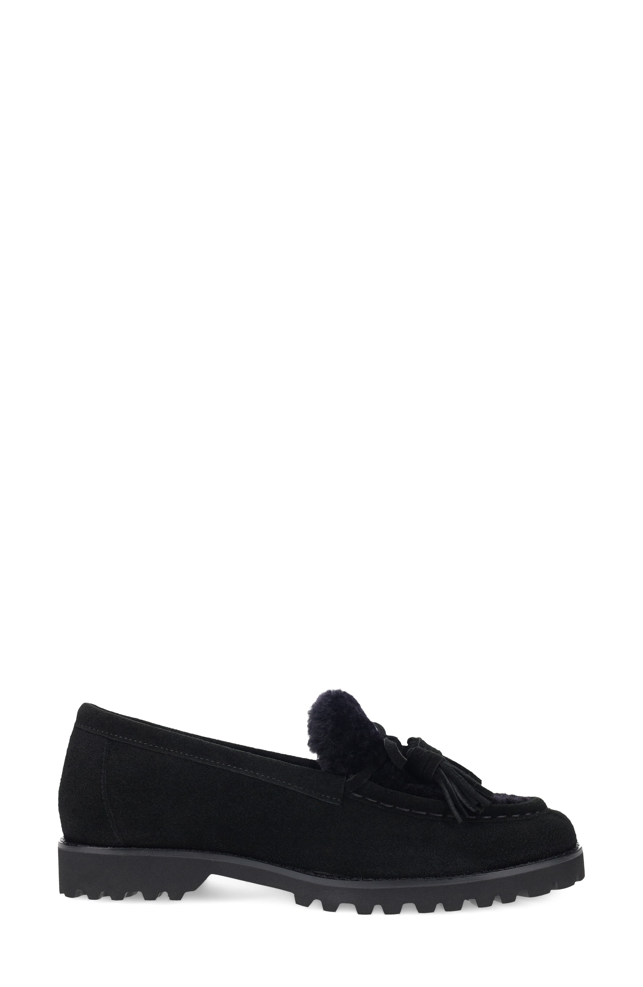 Coraly 2 Leather Loafer with Genuine Shearling Trim, Alternate, color, BLACK