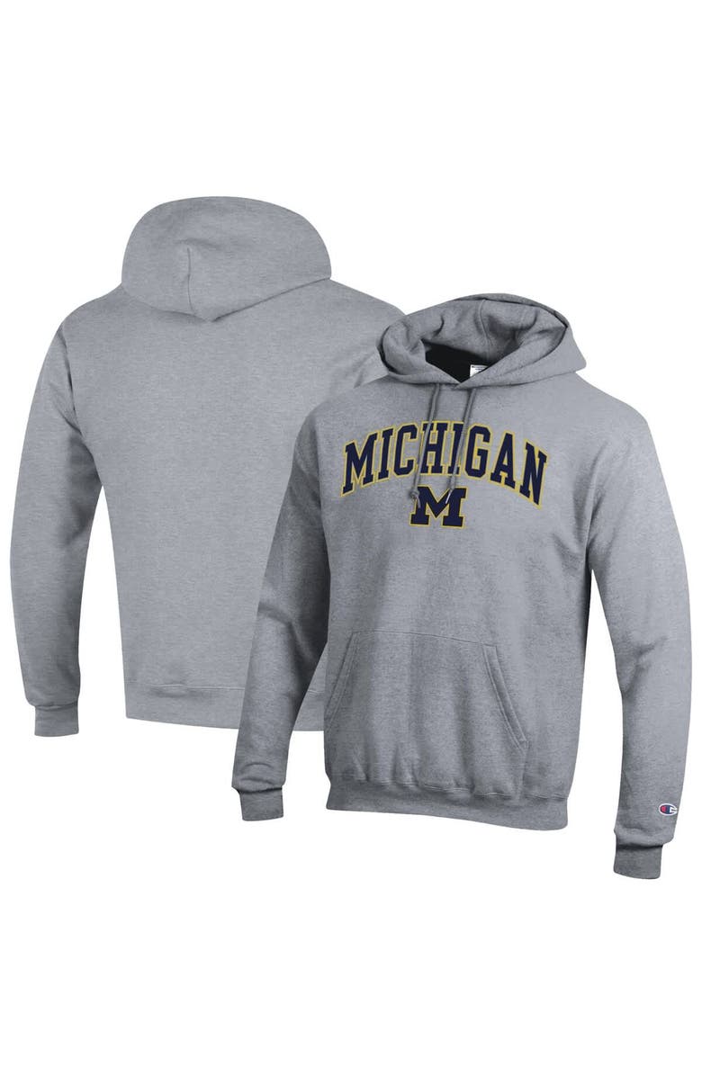 Champion Men's Champion Heather Gray Michigan Wolverines Arch Over Logo Pullover Hoodie, Alternate, color, Heather Gray