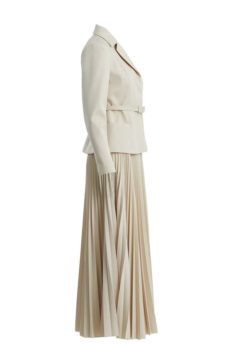 Beige Belted Blazer Pleated Skirt Set, Alternate, color, Beige