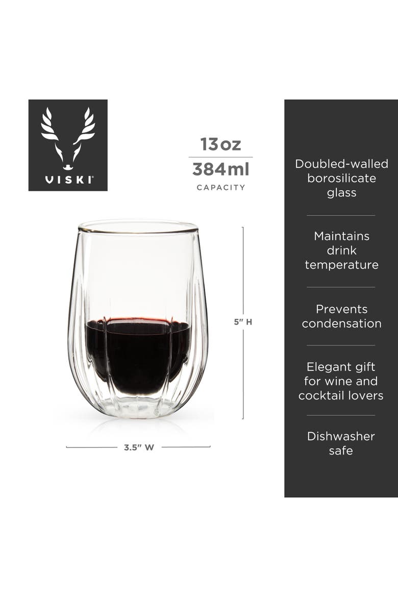 Double Walled Stemless Wine Glasses Set of 2, Alternate, color, Clear
