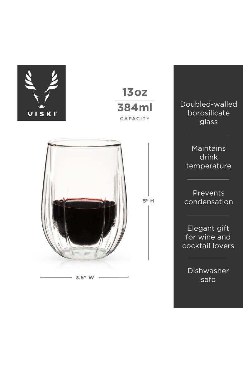 Viski Double Walled Stemless Wine Glasses Set of 2, Alternate, color, Clear