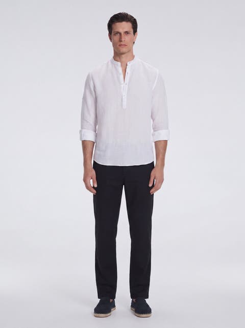 Matteo Linen Half-Placket Band Collar Shirt