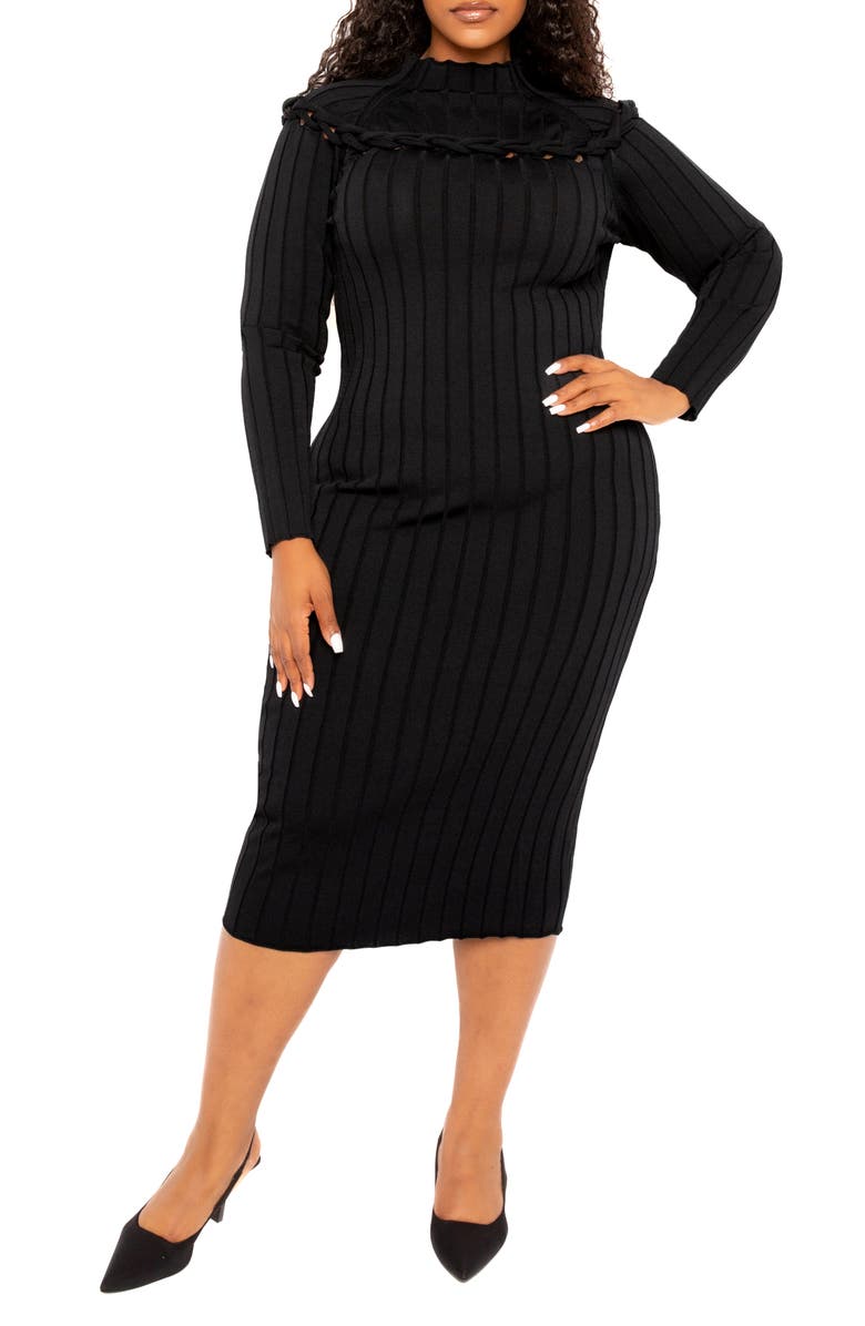 BUXOM COUTURE Knot Detail Long Sleeve Sweater Dress, Alternate, color,