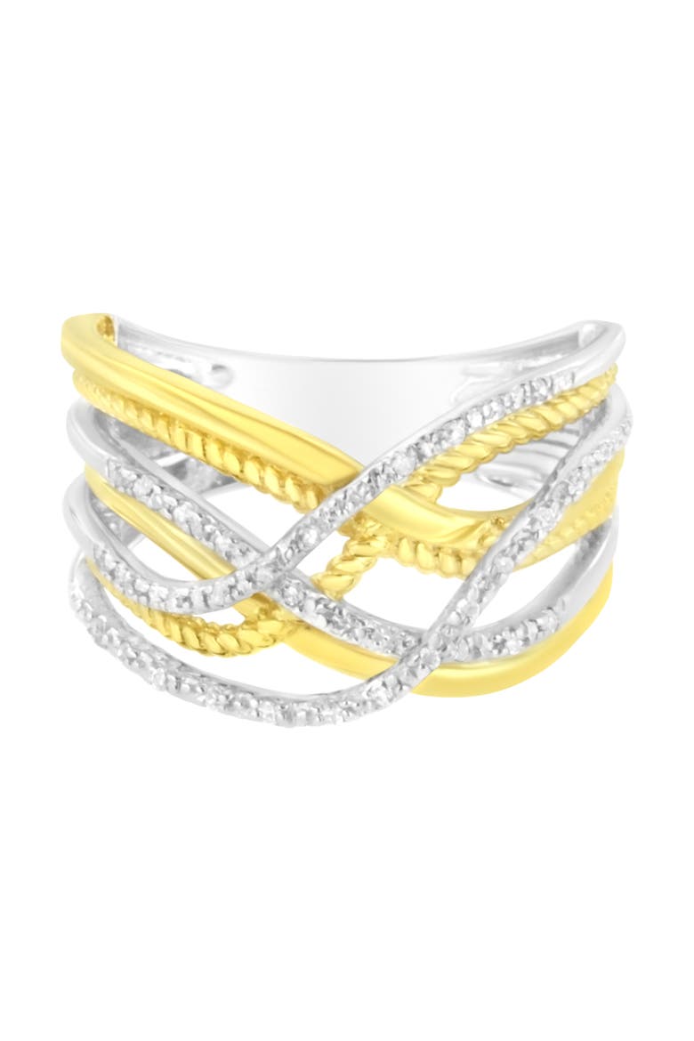 10K Gold Over Silver 1/10 Cttw Diamond Multi Row Crossover Ring, Alternate, color, Yellow Gold over Silver