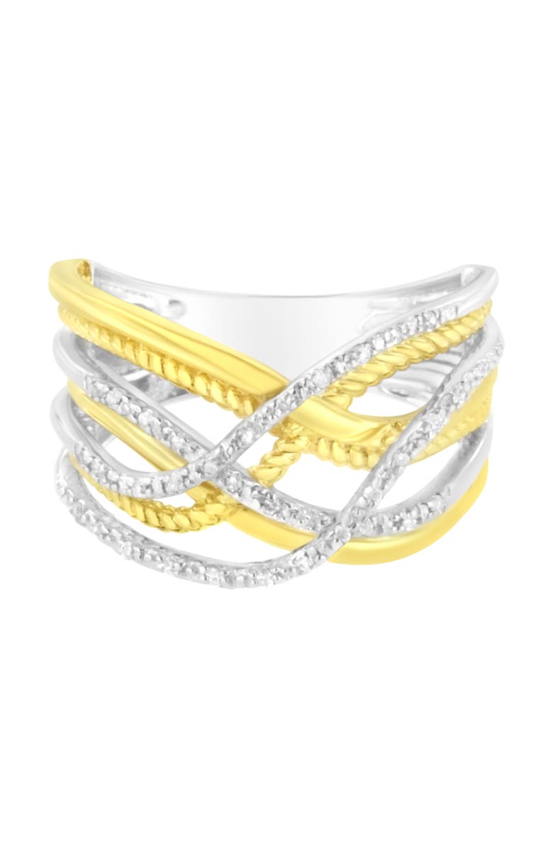Haus of Brilliance 10K Gold Over Silver 1/10 Cttw Diamond Multi Row Crossover Ring, Alternate, color, Yellow Gold Over Silver