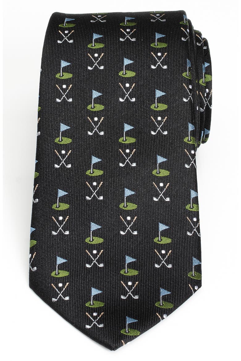 Golf Course Silk Tie, Main, color, BLACK