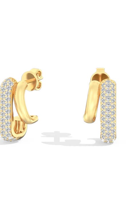 Double Hoop Gold and Pavé Lab Diamond Earrings in 14K Gold