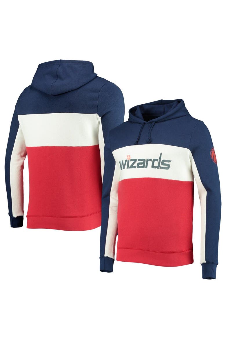 Men's Junk Food Navy/White Washington Wizards Wordmark Colorblock Fleece Pullover Hoodie, Main, color, Navy