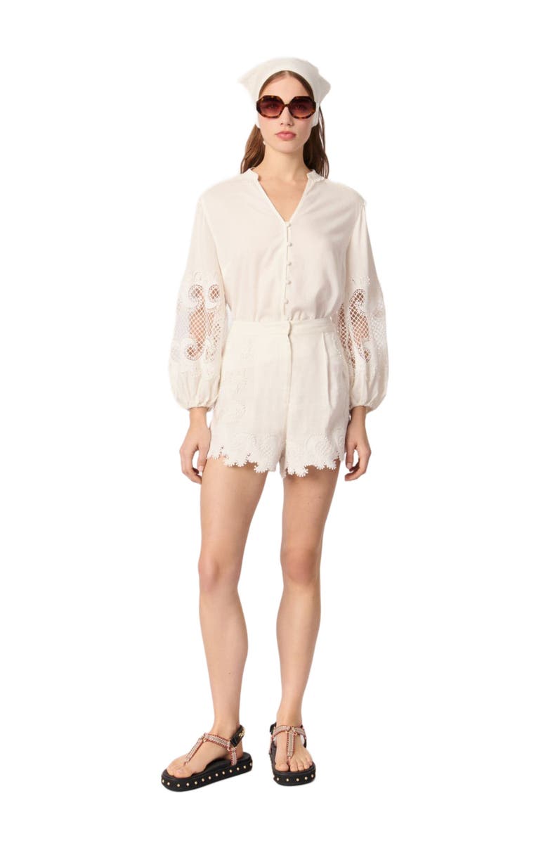 maje Embroidered floral shorts, Alternate, color, 