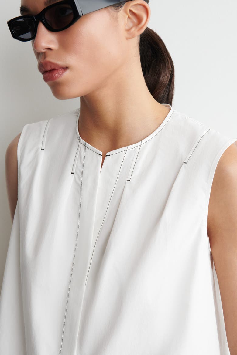 Pleated Sleeveless Top, Alternate, color, WHITE