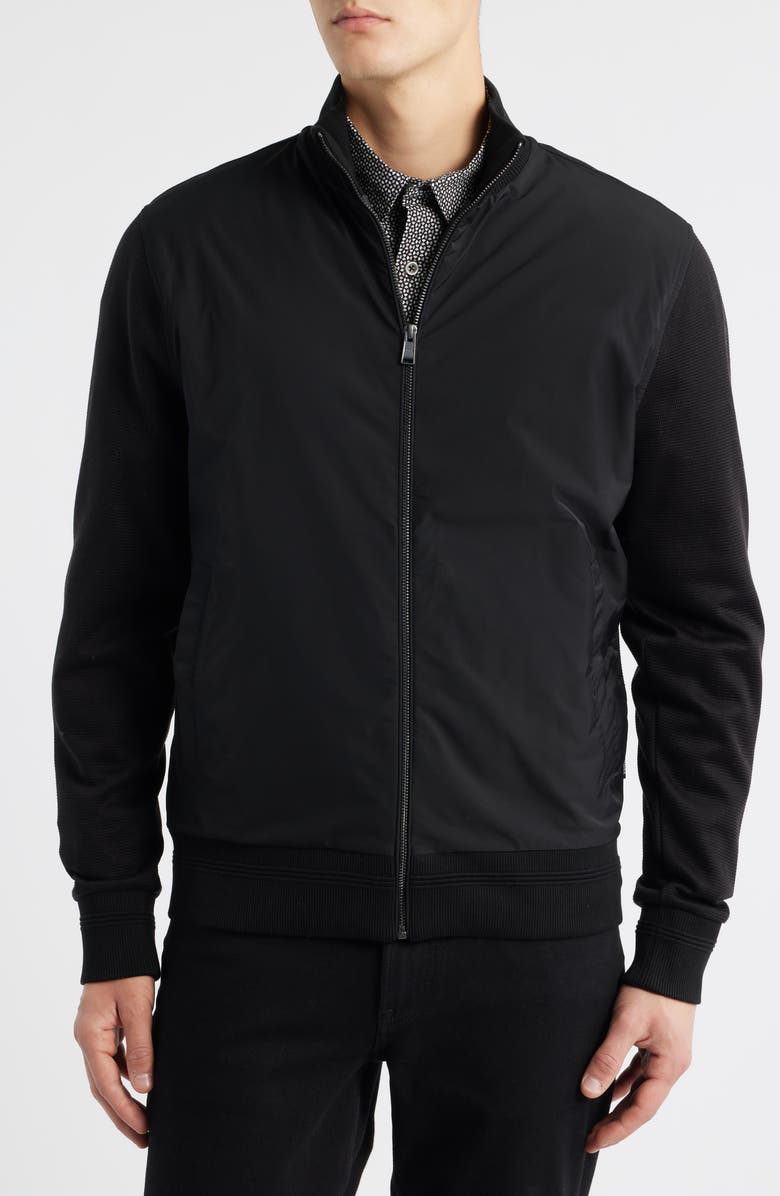 BOSS Shepherd Mixed Media Full Zip Sweatshirt, Alternate, color, Black